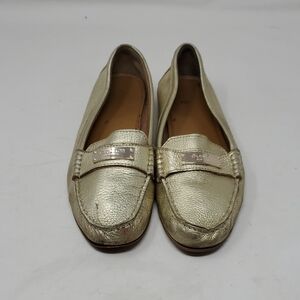 Coach Fredrica Metallic Gold Tumbled Leather Loafer Shoe Size 8